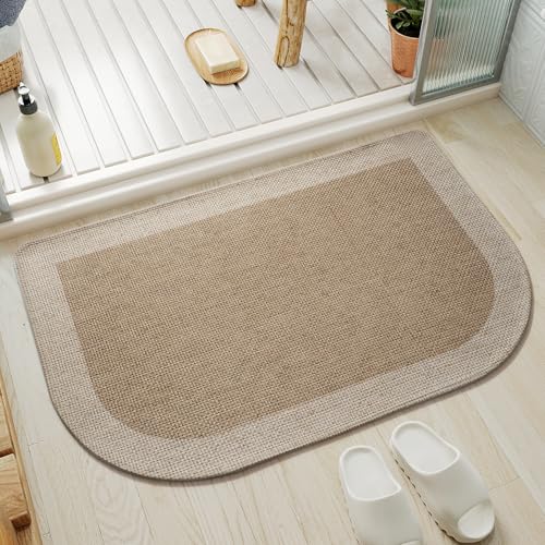 YDKGL Half Circle Bath Mat, Thin Non-Slip Brown Bathroom Rug 16x24
