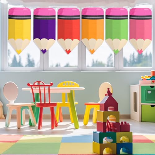 8 Pcs Colorful Pencil Classroom Curtains, 24 x 12 Inch Velvet Window Drapes
