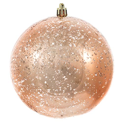 Vickerman 4.75" Christmas Ornament Ball, Rose Gold Shiny Mercury Finish, Shatterproof Plastic, Holiday Christmas Tree Decoration, 4 Pack