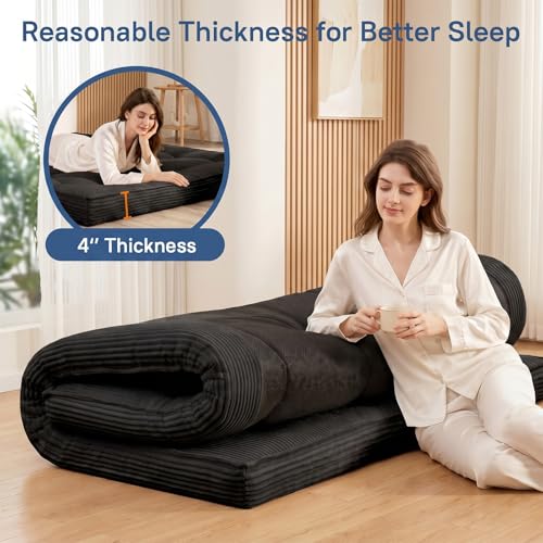 Extra Thick Japanese Futon Mattress - Full Size Foldable Floor Sleeping Pad