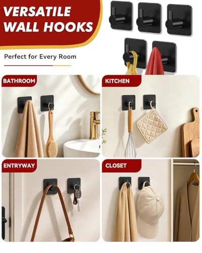 Heavy Duty Adhesive Hooks - 22lb Capacity Stainless Steel Wall Hooks, 5 Pack
