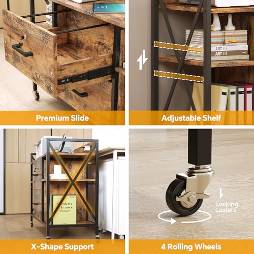 2-Drawer Rolling File Cabinet with Power Outlets and Adjustable Shelves