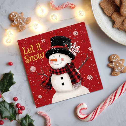 Vusnud Christmas Snowman Paper Cocktail Napkins - 50 Count, 6.5x6.5 in, Holiday Party Supplies