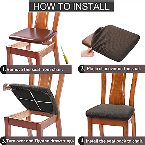 Stretch Washable Dining Chair Seat Covers Set of 6 - Beige