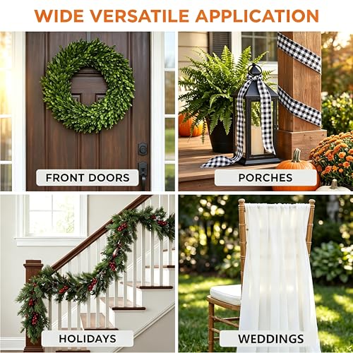 2 Pack Buffalo Plaid Wreath Sash Vintage Front Door Ribbon