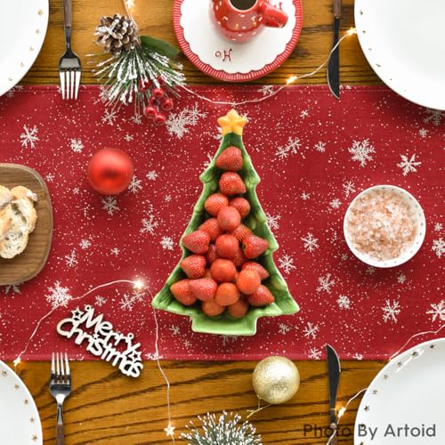 Artoid Mode Snowman Christmas Table Runner 13 x 60 in, Red