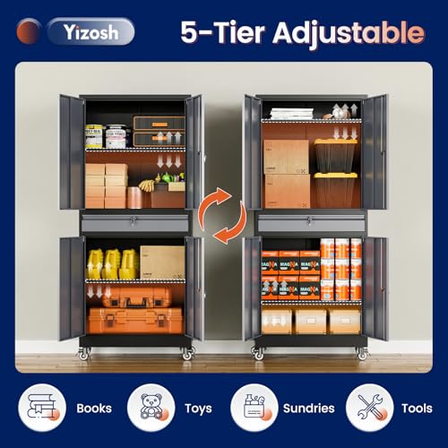 73" Metal Garage Storage Cabinet with Locking Doors, Drawer, and Shelves