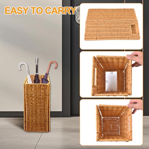 Handwoven Faux Rattan Umbrella Stand for Entryway and Mudroom