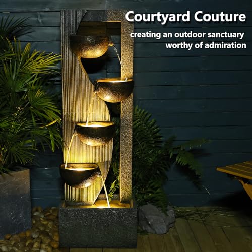 5-Tier Outdoor Floor Standing Water Fountain with LED Lights, 49-Inch