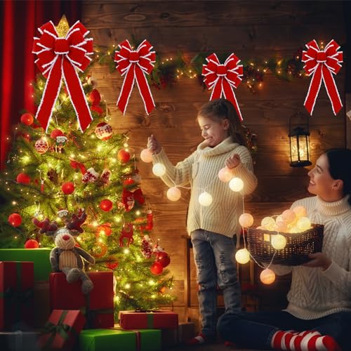 Fvviia 2 Pack Red Christmas Bows Outdoor Decorations 12x20in Velvet Wreath Bow with Glitter Edges - Holiday Decor for Home & Garden