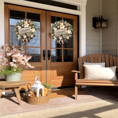 White Floral Front Door Wreath - 22-Inch Farmhouse Porch & Home Decor