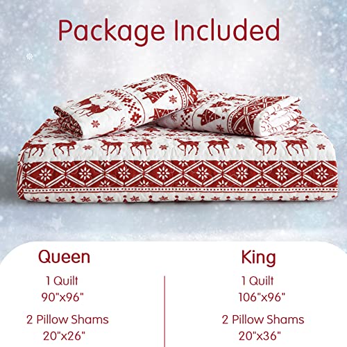 CAROMIO Queen Size Christmas Quilt Set 90x96 White/Red Holiday Bedding