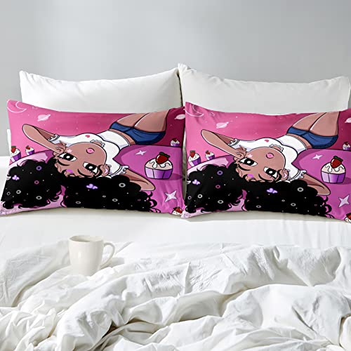 African American Twin Comforter Set for Girls - Pink & Black