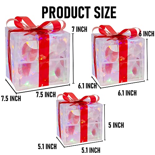 Hourleey Set of 3 Christmas Lighted Gift Boxes - Pre-lit Outdoor Indoor Holiday Decor