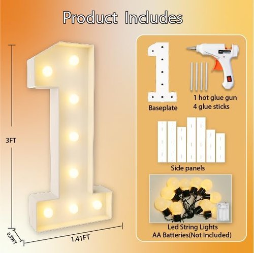 HXWEIYE Large Light-Up Marquee Numbers - 3FT LED Display for Baby Showers, Birthdays & Graduations | Warm White