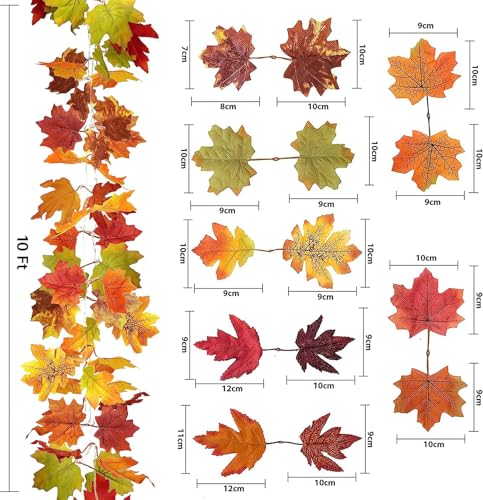 2-Pack Lighted Fall Maple Leaf Garland - 20ft 60 LED Battery String Lights