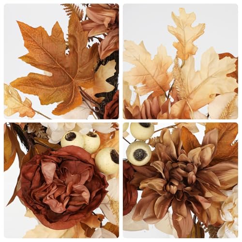 24-Inch Artificial Fall Wreath for Front Door, Autumn Floral Thanksgiving Decor
