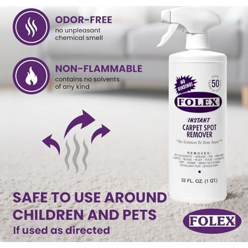 FOLEX Instant Carpet Spot Remover 32 oz ? Powerful Stain Remover for Carpets, Upholstery & Rugs ? Eliminates Pet Stains, Grease, Red Wine, Food, Makeup & More ? With Reusable Cleaning Cloth ? 1 Pack