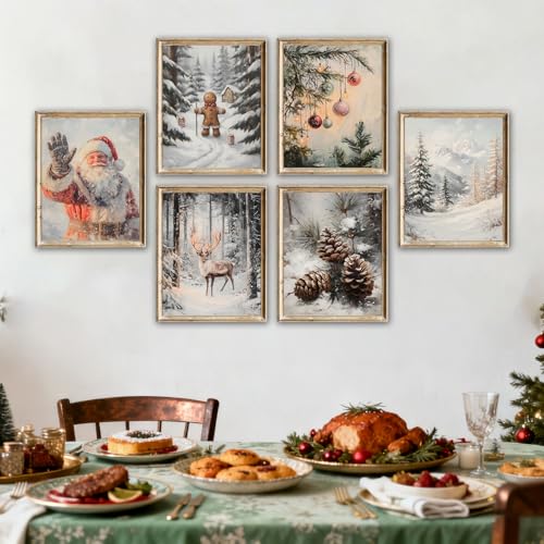 WINDVALE Santa & Reindeer Print Set – 6x8x10 Rustic Christmas Wall Art 8x10, Unframed