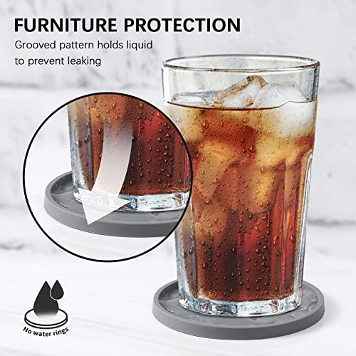 Silicone Drink Coasters with Holder - Set of 6 Non-Slip Cup Mats (Black)