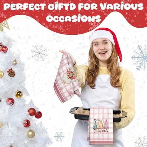 Geuro Pink Christmas Kitchen Towels Set of 2 - Santa & Holiday Design, 16x24 Inch, Festive Home Decor