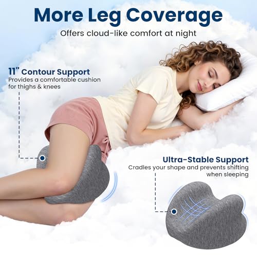 Cooling Gel Memory Foam Knee Pillow for Side Sleepers - Heart-Shaped Leg Cushion for Sciatica Relief