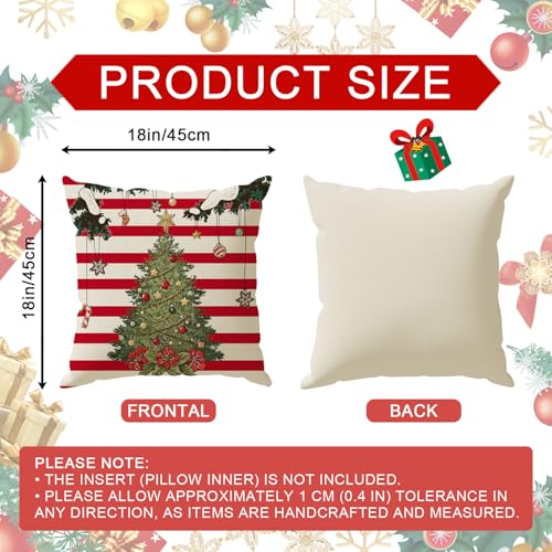 Christmas Pillow Covers Let it Snow Christmas Trees Socks Snowman Throw Pillow Cases Set of 4 Xmas Winter Decorations for Farmhouse Home Sofa Couch Cushion Cover Holiday Decor 18x18 Inch