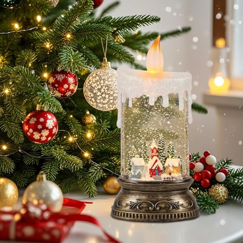 Christmas Snow Globe Candle Lantern with Music & Timer - Cabin Scene
