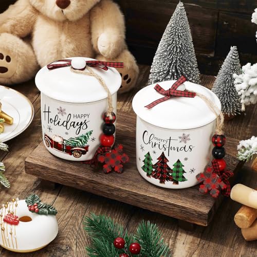 Christmas Mini Ceramic Canister Set with Santa Truck & Tree Design - Holiday Candy Jar & Decor