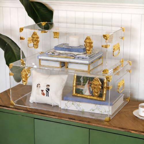Clear Acrylic Storage Trunk Set, Decorative Keepsake Box with Handles