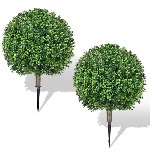 2-Pack Artificial Boxwood Topiary Bushes, 26-Inch UV-Resistant Fake Shrubs
