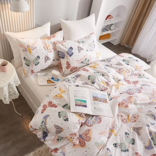 Butterfly Print 100% Cotton Twin Duvet Cover Set - 3-Piece Kids Bedding