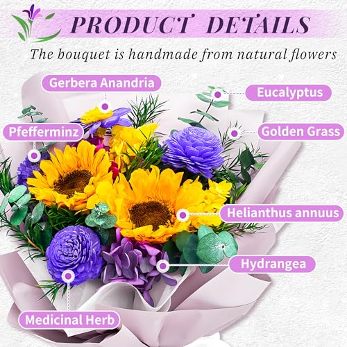 Preserved Flower Bouquet in Gift Box - Long-Lasting Real Dried Floral Arrangement