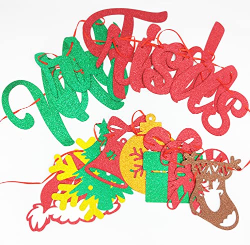 Christmas Banner with Glitter Snowflakes and Holiday Signs - Friendsmas Decor