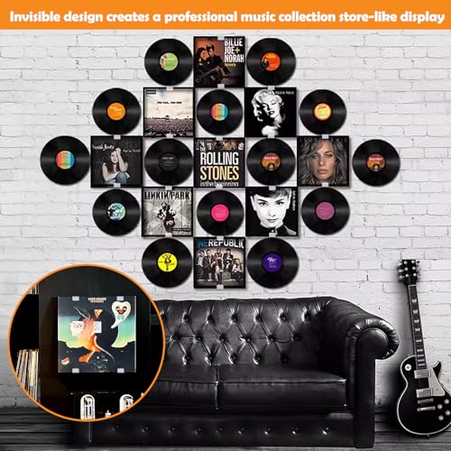 18-Pack Clear Acrylic Vinyl Record Wall Mounts - Self-Adhesive Display Shelf