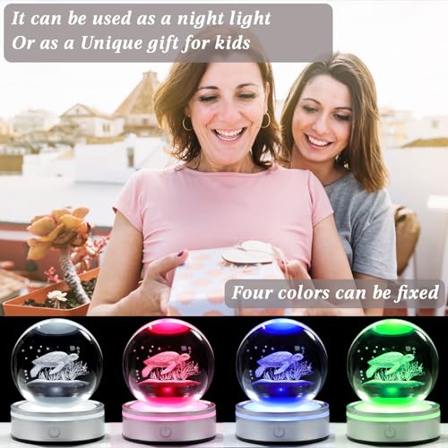 3D Sea Turtle Crystal Ball Night Light with LED Base for Beach Decor