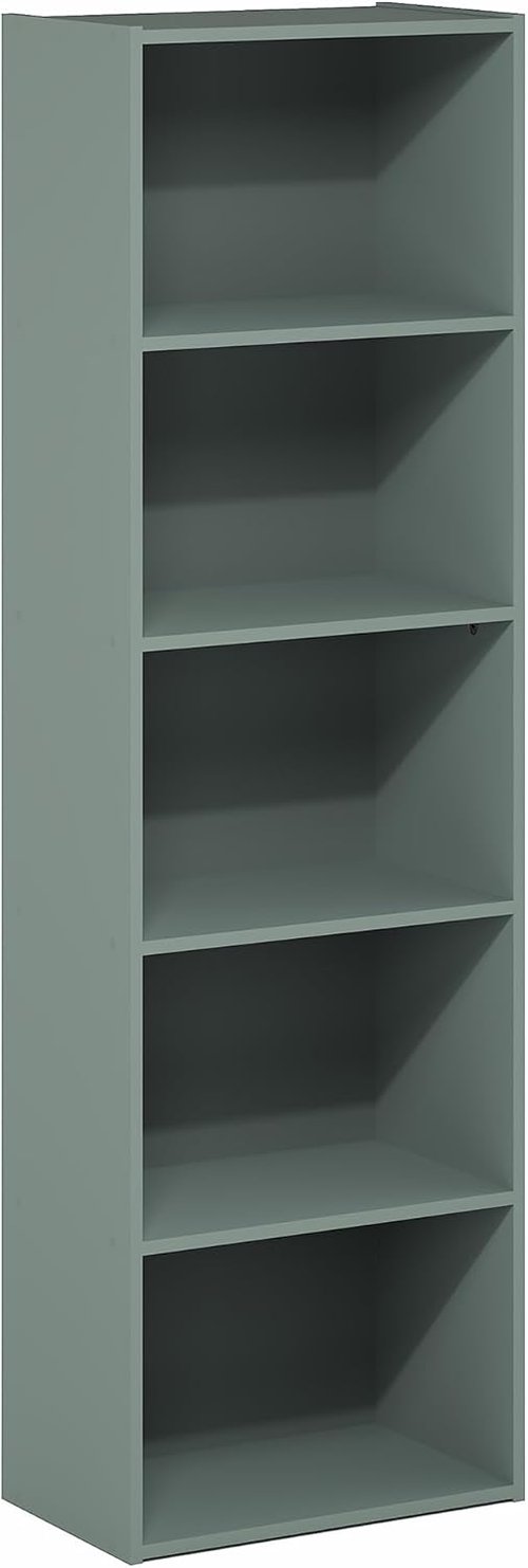 Furinno LUDER 5-Tier Bookshelf - Stylish Open Shelves | Easy Assembly, Sage Green, 9.4 x 15.8 x 52