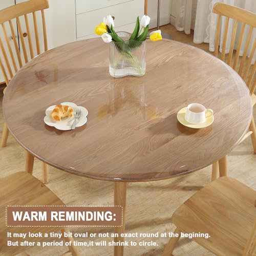 48-Inch Round Clear Table Protector, 2mm Thick Heavy Duty Vinyl Tablecloth
