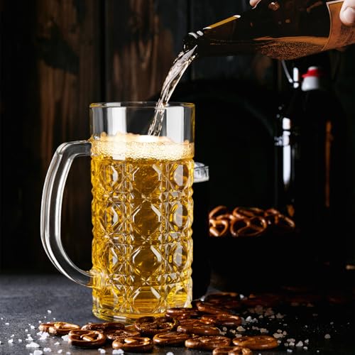 16oz Beer Mug Set of 2, Heavy Glass Beer Steins with Handle