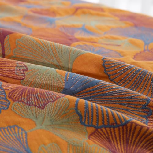 100% Cotton Muslin Blanket - Reversible Ginkgo Leaves Quilt, Queen