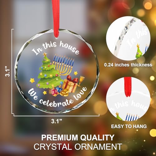 Hanukkah Christmas Ornament with Menorah & Dreidel - Crystal Hanuka Decoration