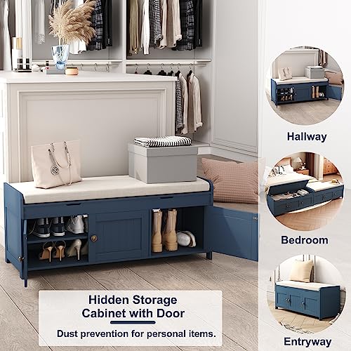 41-Inch Shoe Storage Bench with Lift-Top Compartment and Cushioned Seat