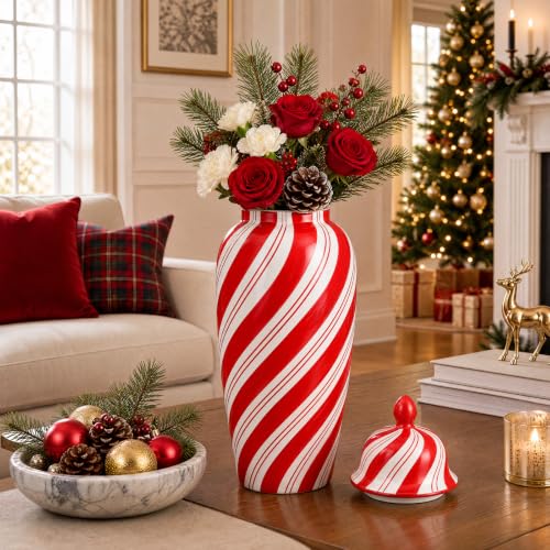 Tiangrid 18'' Large Red Christmas Candy Ginger Jar with Lid - Holiday Decor