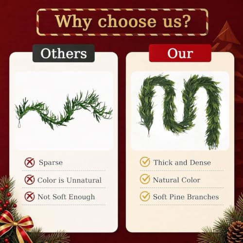KIZORA 1PC 6FT Gradient Faux Norfolk Pine Garland for Christmas Decor
