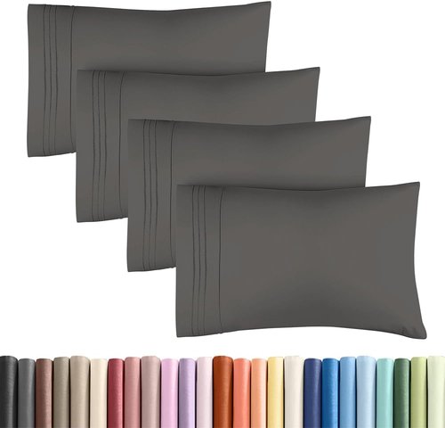 King Standard Pillow Cases - Soft Hotel Quality Pillowcase Covers | 4-Piece Set in Charcoal - Machine Washable