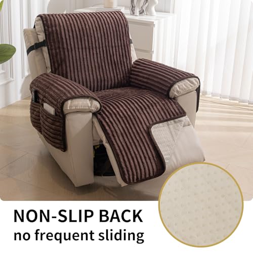 Waterproof Faux Fur Recliner Chair Cover - Non-Slip Pet Friendly Protection (Brown, 23")