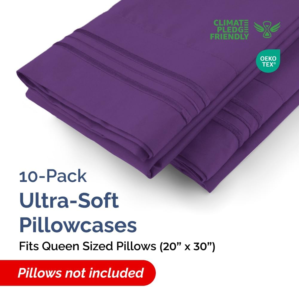 Queen Pillow Cases by Ultra Soft - Hotel Quality, Wrinkle-Free & Stain Resistant - 10-Piece Set in Purple