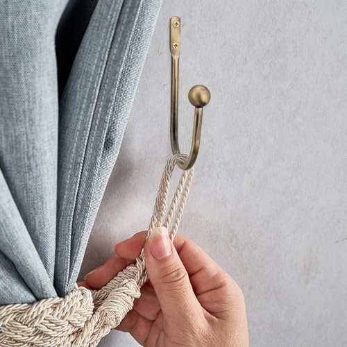 Decorative Brass Curtain Holdbacks - Set of 2 Rust-Proof Metal Wall Hooks