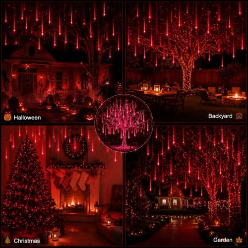 Aukora Halloween Red Meteor Shower Lights 24-Tube 46.4ft UL-Certified