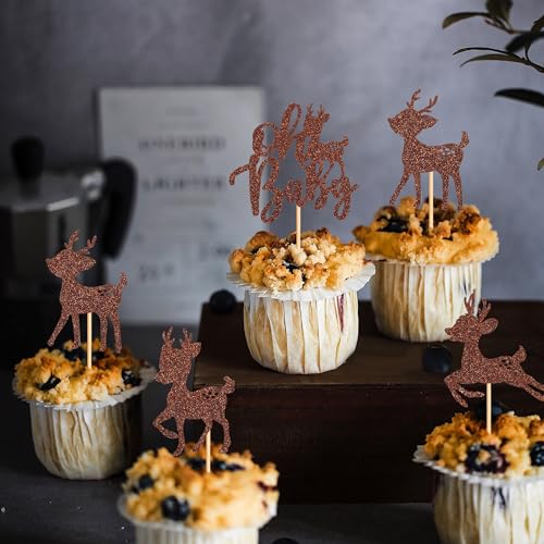 Ercadio 36Pcs Cute Sika Deer Cupcake Toppers Pattern-1 for Woodland Christmas Baby Shower